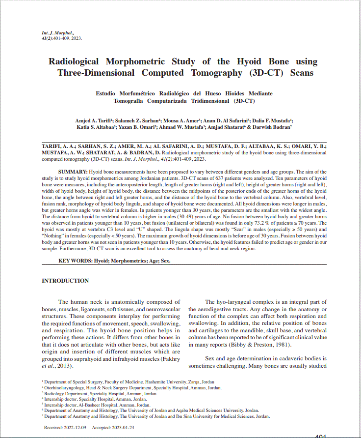 A Scientific Study About The Hyoid Bone At The Specialty Hospital 